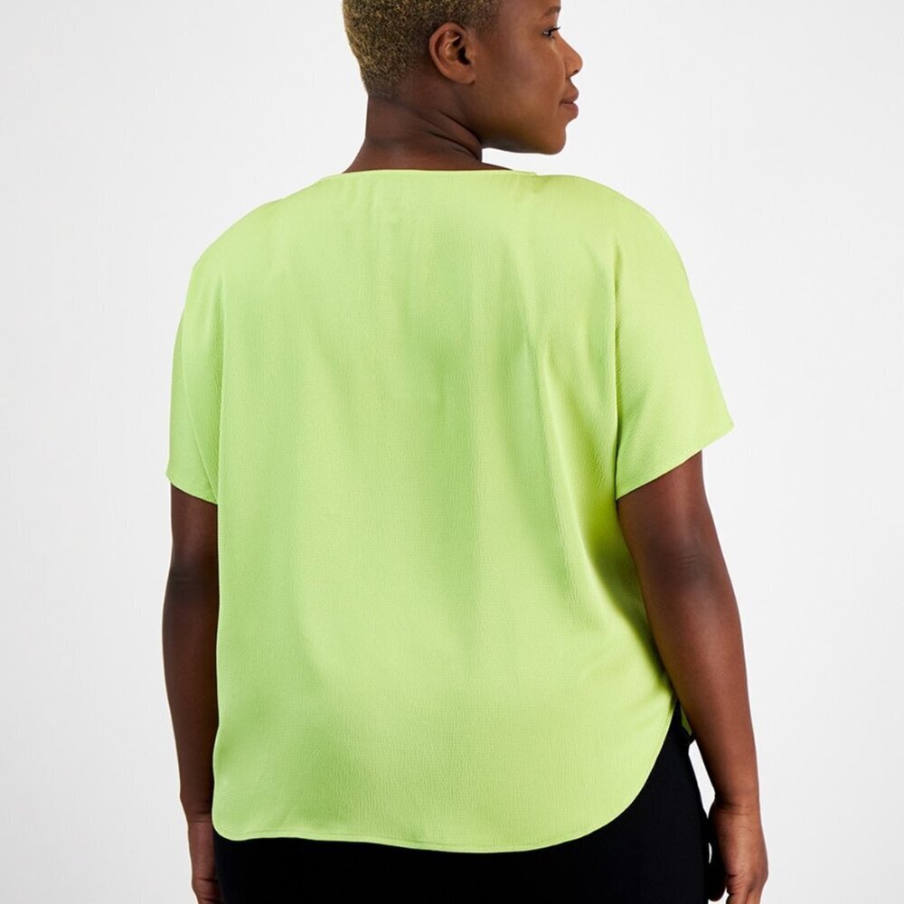 Anne Klein Plus Size Boat-Neck Short-Sleeve Blouse - Lime Green, 1X, NWT - Picture 3 of 4